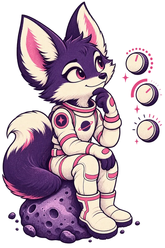 Thoughtful fox considering the parameter dials