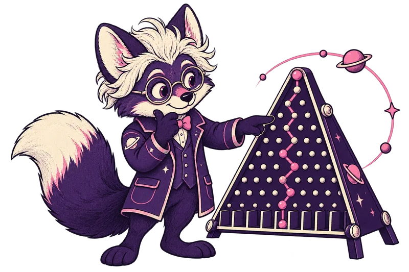 Professor fox inspecting a recorded route through a Plinko board